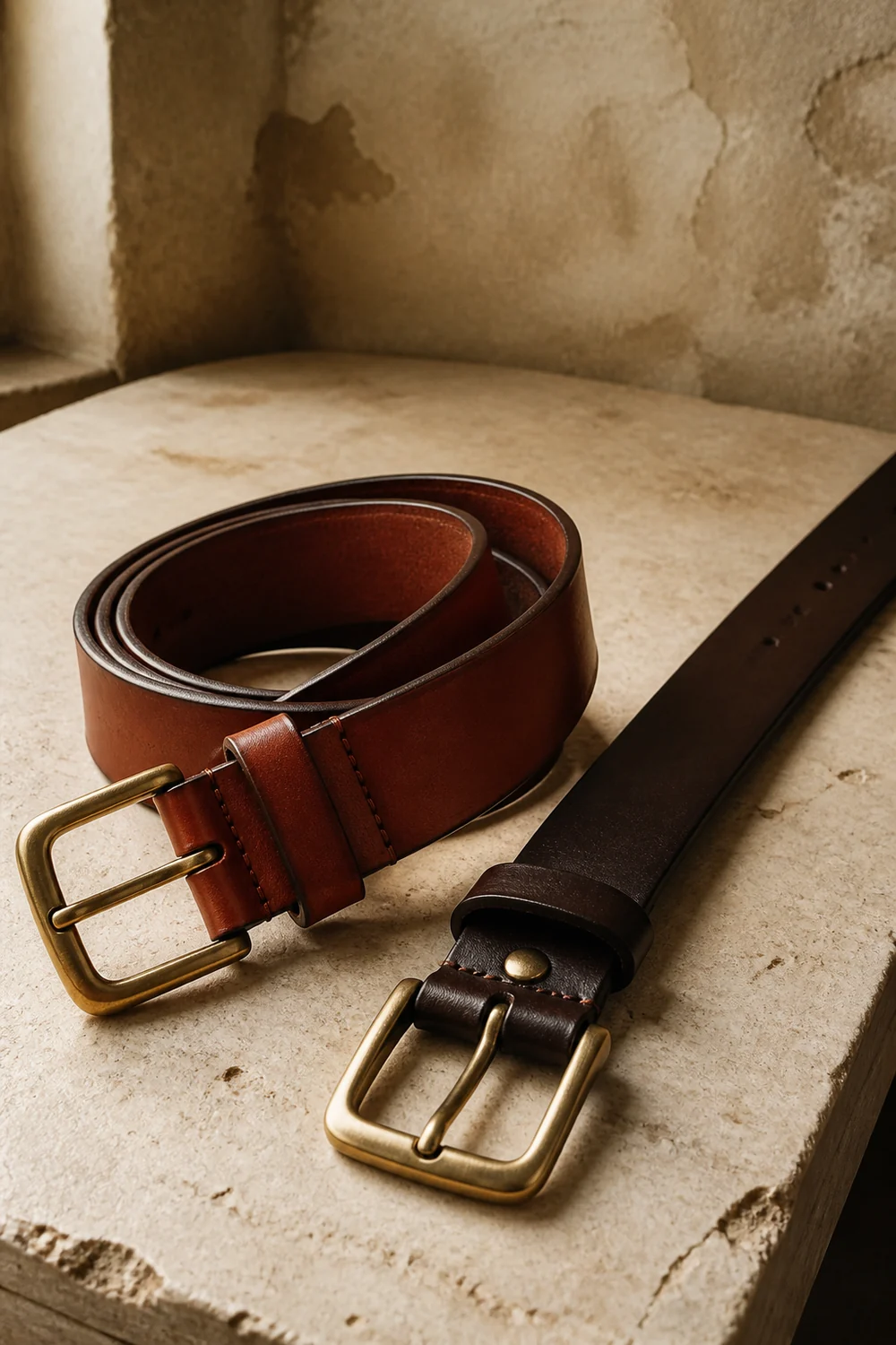 Cognac full-grain vintage leather belt