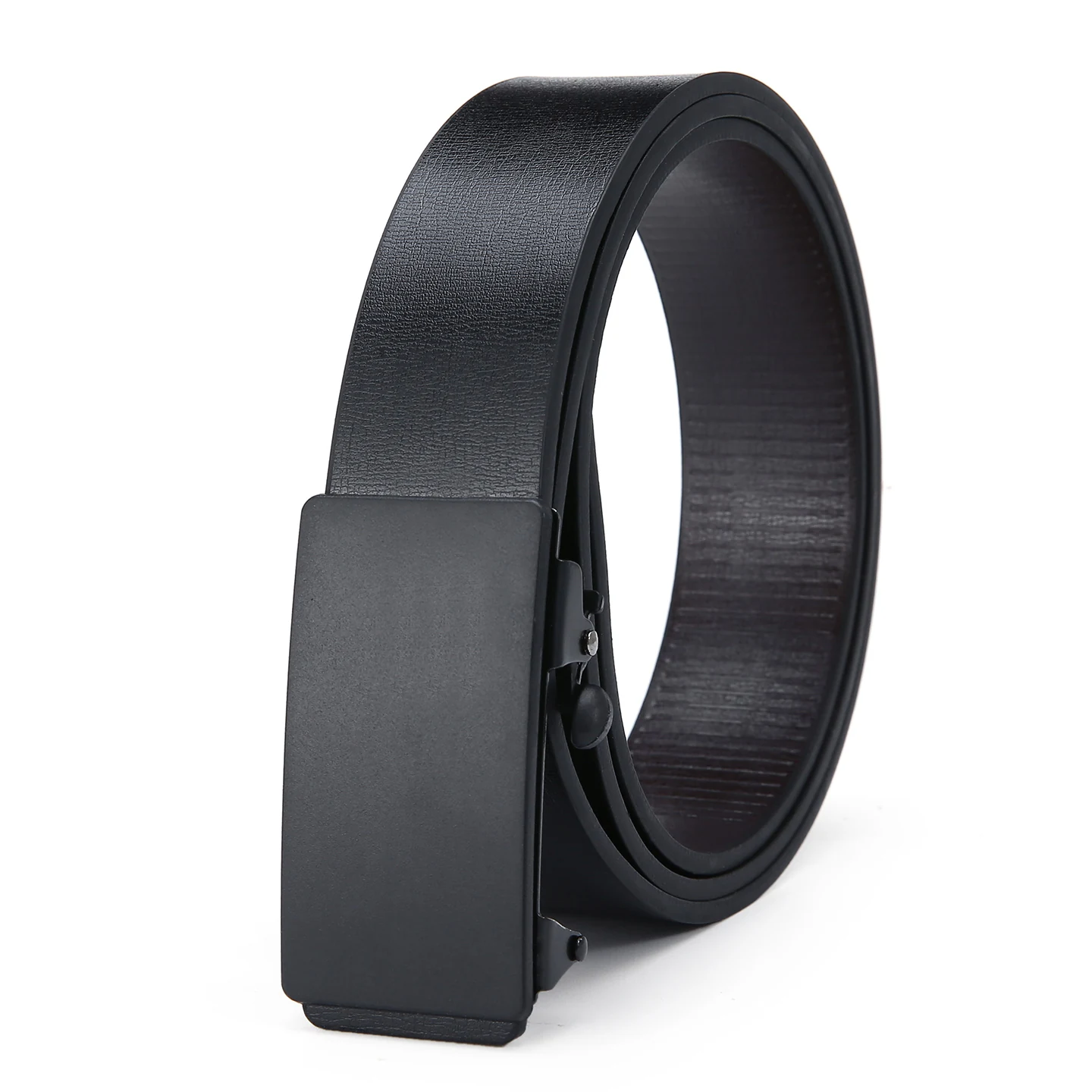 DHH7006 black smooth automatic PU belt with matte monochrome buckle