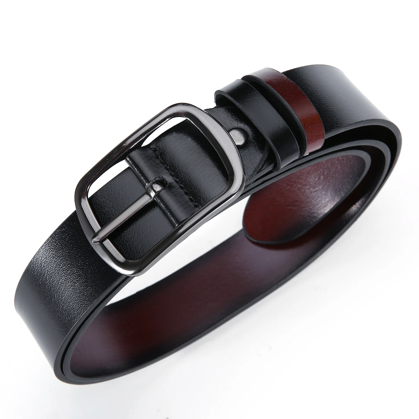 DQH6002 black PU belt showing brown lining