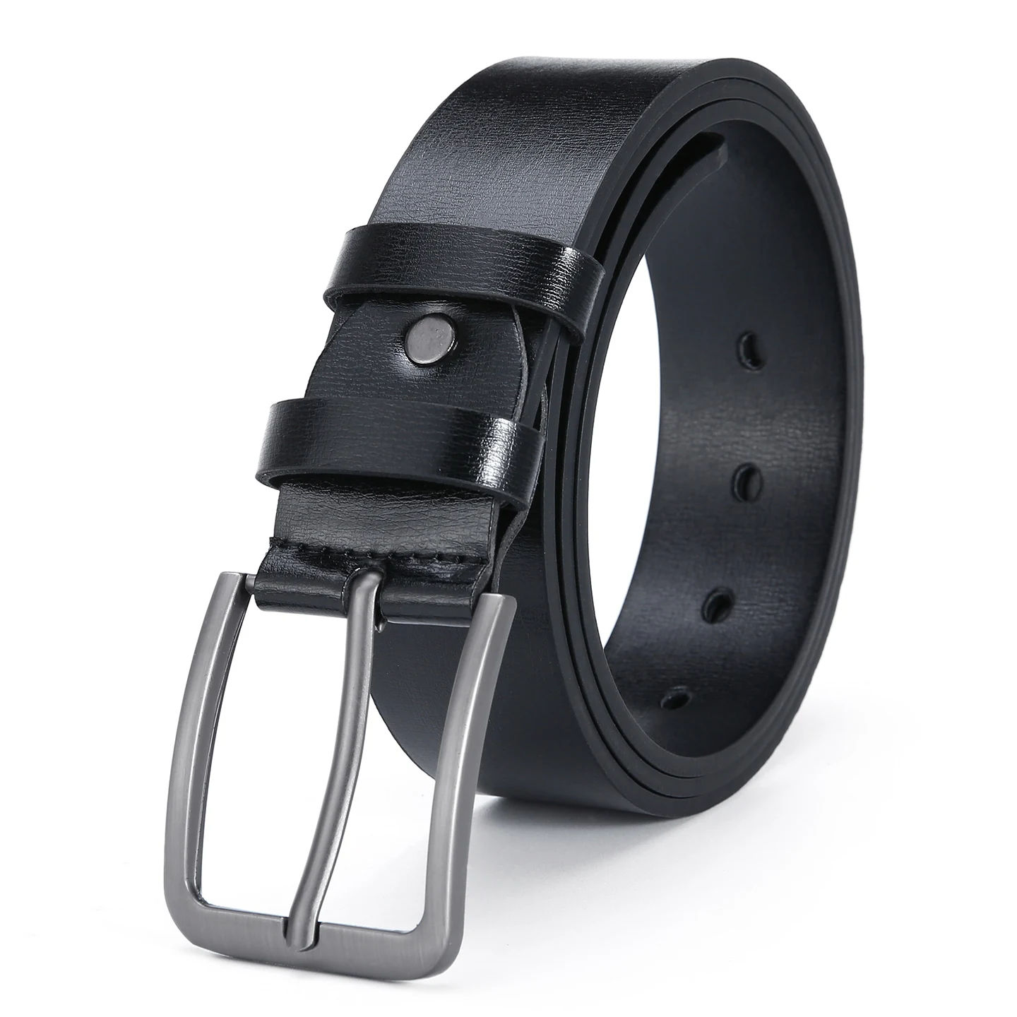 DYH6004 black smooth PU belt with silver pin buckle