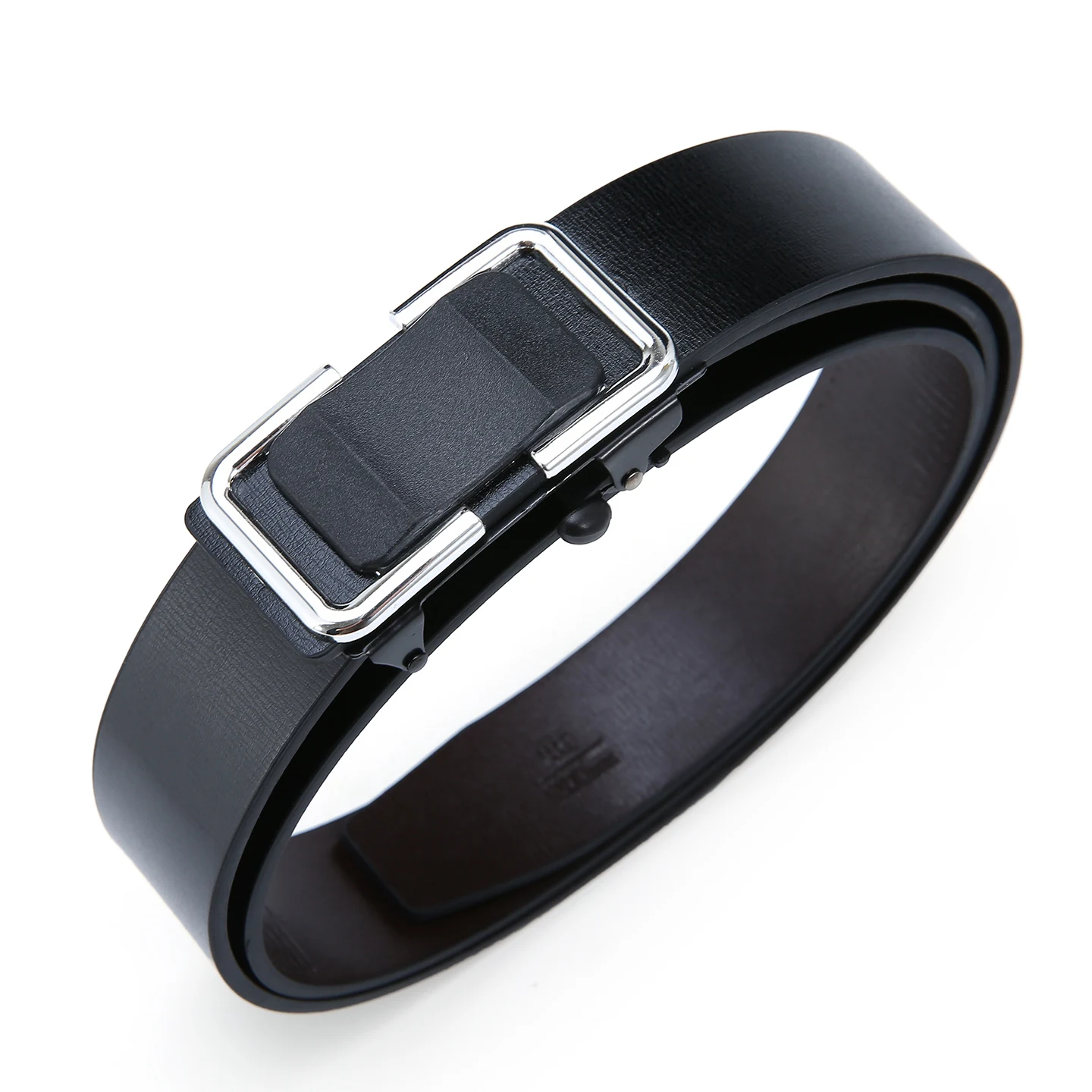 DYH7005 bright silver automatic buckle angled view